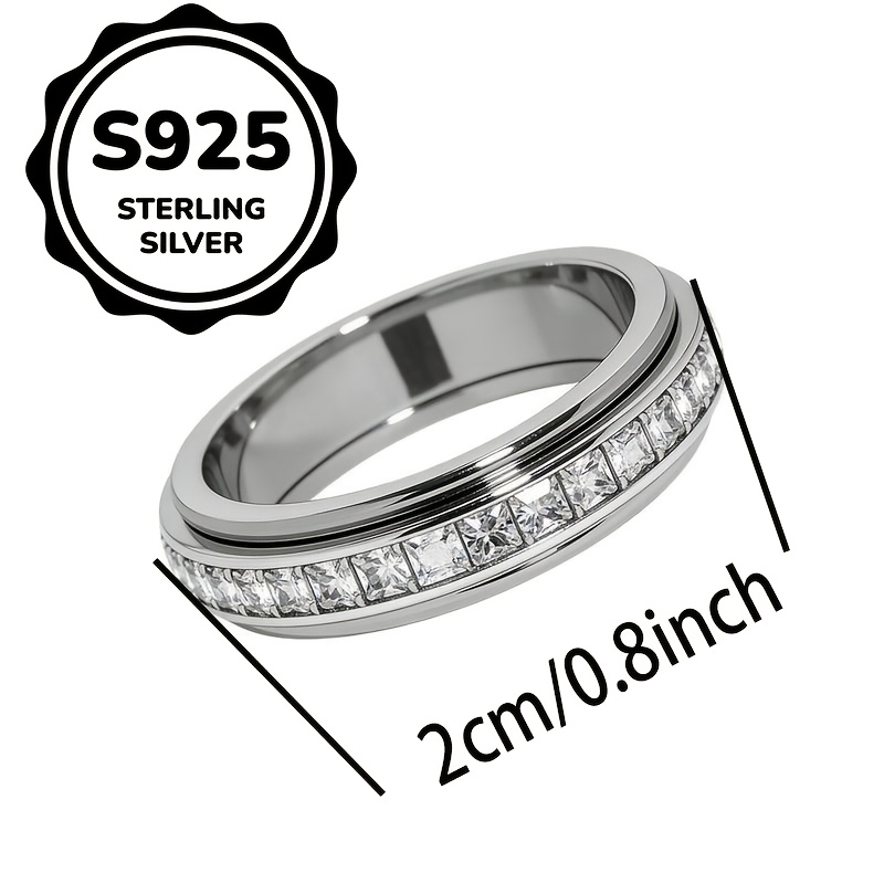 S925 Silver Rotatable Ring with Synthetic Zirconia, Unisex